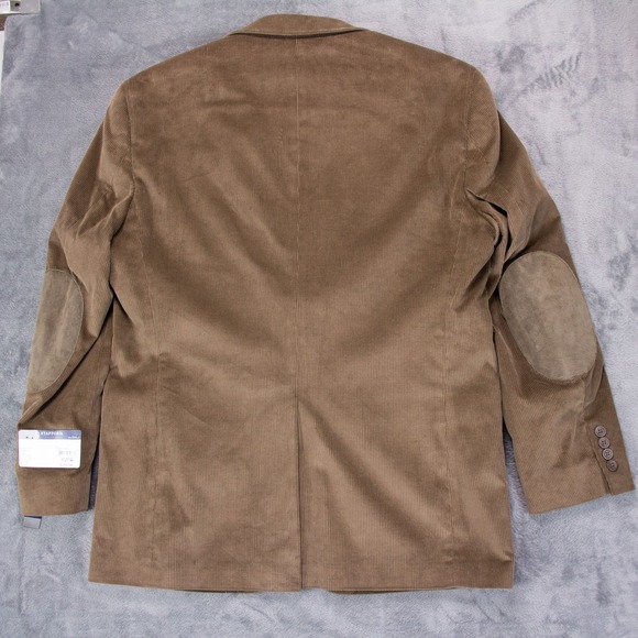 Stafford Mens 42R Brown Taupe Corduroy Sport Coat Blazer Elbow‎ Patch - Picture 11 of 16